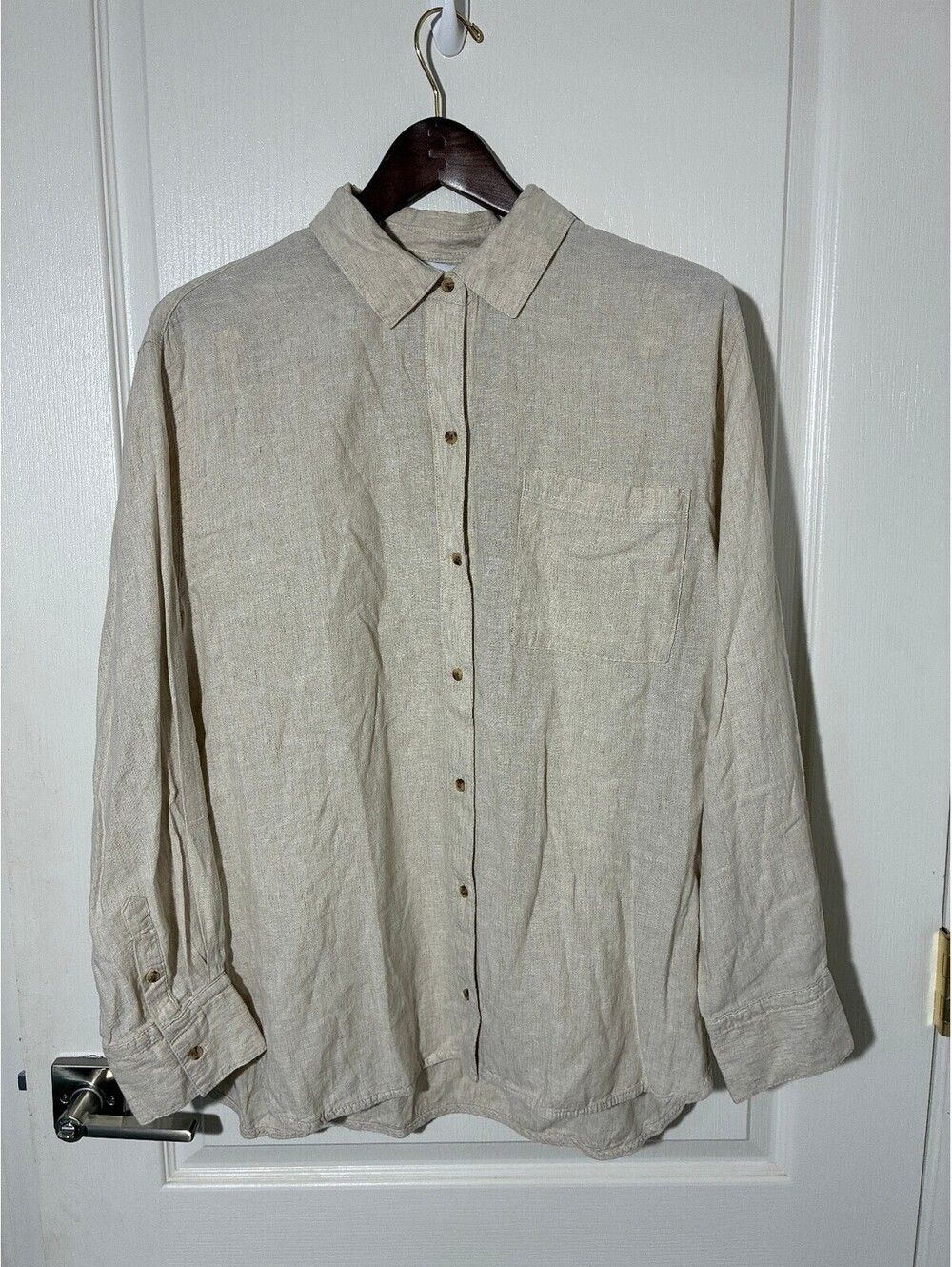 NWT Women's Old Navy Medium tan/khaki boyfriend shirt linen oversize relaxed fit